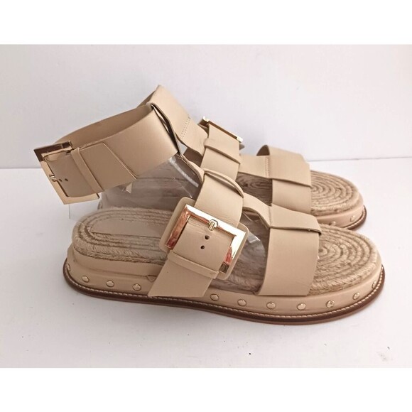 ASOS Designs Jukebox Beige Leather Gladiator Platform Chunky Big Buckle Sandal - Picture 2 of 14